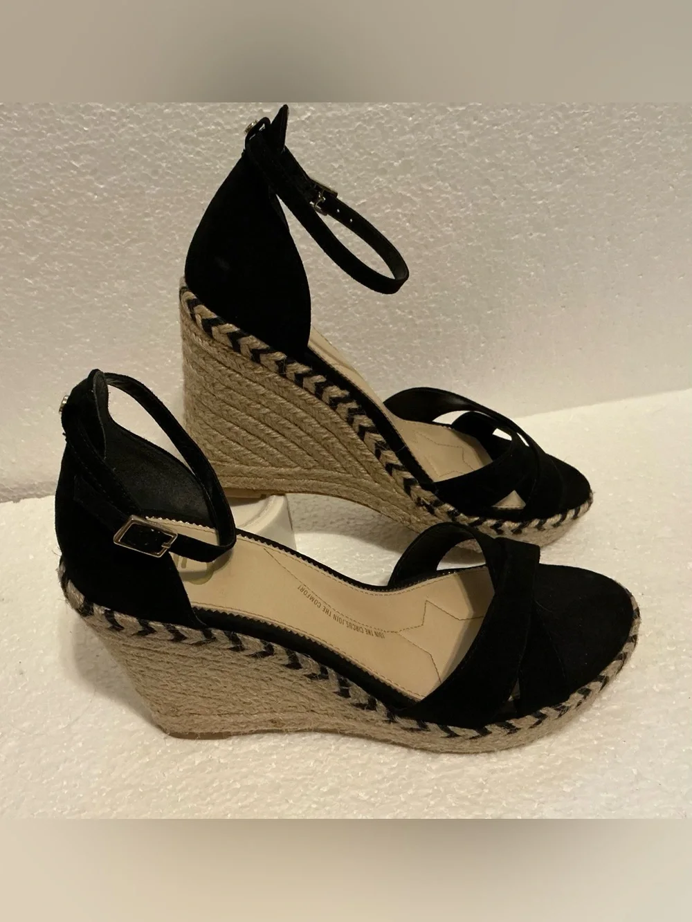Circus by Sam Edelman Black Espadrille Wedge Sandals Ankle Strap Sz 10 Open Toe